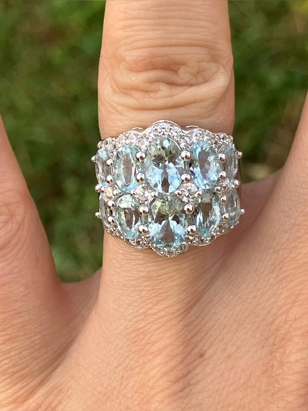 Genuine Aquamarine Sterling Silver Cocktail Ring Size 6